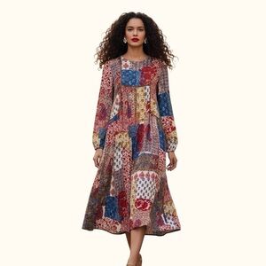 Zara Trafaluc Patchwork Boho Floral Midi Dress - Size S